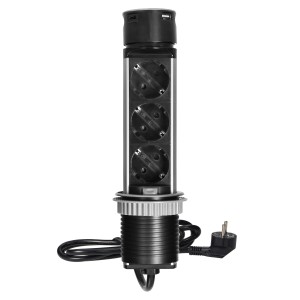 Orno Vgradna pohištvena vtičnica s polnilnikom USB in 1,5 m kablom inox