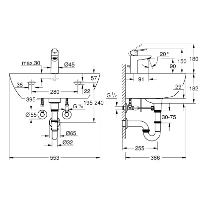 Grohe Komplet za umivalnik Konstrukcija Keramika 55 cm Alpsko bela