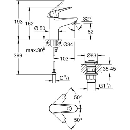 Grohe Armatura za umivalnik enoročna mešalna Swift S-Size