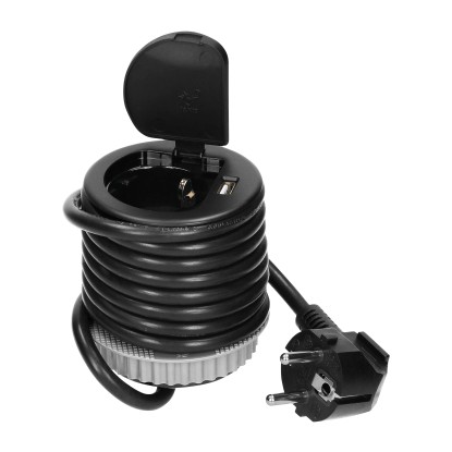 Orno Potopna pohištvena vtičnica z USB polnilnikom in 1,9 m kablom črna