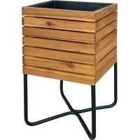 Leseno korito za rože z jeklenim ogrodjem 60 cm x 32 cm x 32 cm akacijev les