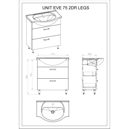 Omarica pod umivalnikom Eve 75 cm 2 predala bela