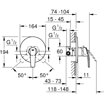 Grohe Enoročna armatura za prho Start krom