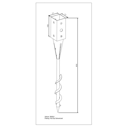 Tulec za privitje v tla Vroče pocinkan 650 mm x 71 mm x 71 mm