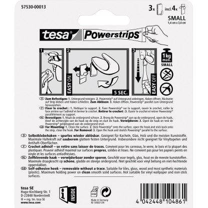 Tesa Samolepilna kljukica bela zaobljena 3 kosi 4 x Powerstrips Small