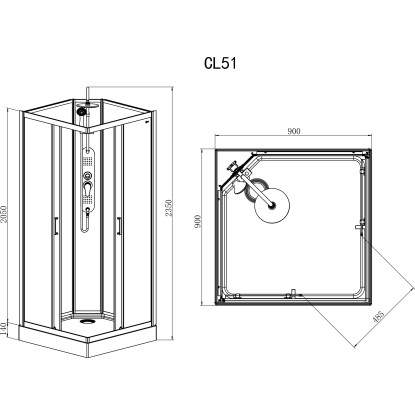 Sanotechnik Kompletna tuš kabina Epic črna 235 cm x 90 cm x 90 cm