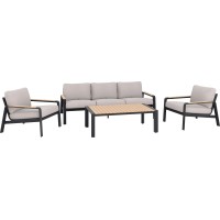 Sedežna garnitura Branford 4-delna aluminij-jeklo-les antracitno-bež