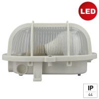 e2 elektro Ovalna LED-svetilka s košarico umetna masa bela 18,5 x 12,5 x 11 cm