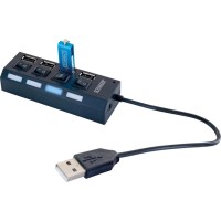 Schwaiger Zvezdišče USB 2.0 4-kratno črno s stikalom in lučko LED stanja
