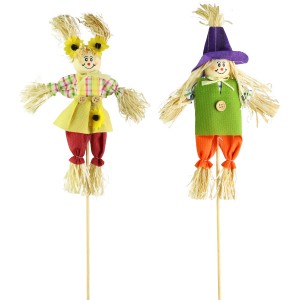 Okrasna palčka s slamnato lutko pisana 2 vrsti sortirano 42 cm