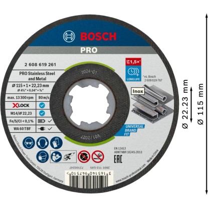 Bosch X-Lock Rezalna plošča Standard za inox WA 60 T BF Ø 115 mm paket 10