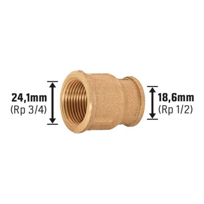 Navojni reducirni tulec 18,6 mm (Rp 1/2) x 24,1 (Rp 3/4) Bakrova zlitina