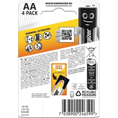 Energizer Alkalna baterija Power AA Mignon 4 kosi