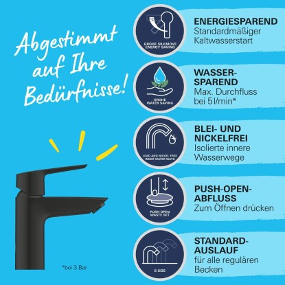 Grohe QuickFix Armatura za umivalnik enoročna mešalna Start S črna