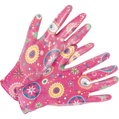 Vrtne rokavice Delni nitrilni premaz Bele roza Velikost 8 2x Komplet