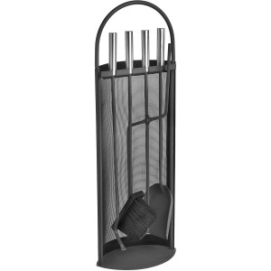 Pribor za kamin 4-delni s črnim nanosom Ročaji iz nerjavečega jekla