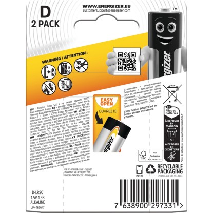 Energizer Alkalna baterija Power D Mono 2 kosa
