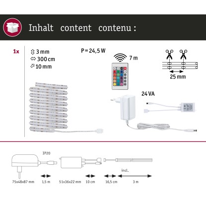 Paulmann SimpLED LED Strip COB celotni komplet 3 m večbarven 22 W
