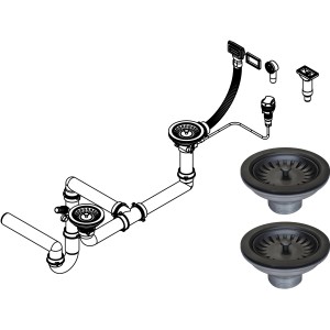 Miló Cevni sifon set za dvojno korito z ekscentrom mat črn Ø 114 mm