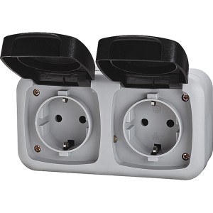 Vtičnica za vlažne prostore Basic dvojna siva