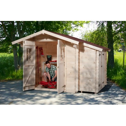 Weka Lesena hiška Bologna Plus 19 natur 340 x 200 cm, od tega 140 cm nadstreška