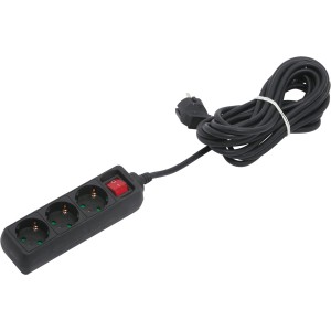 Električni razdelilnik s 3 vtičnicami in stikalom črn 5 m