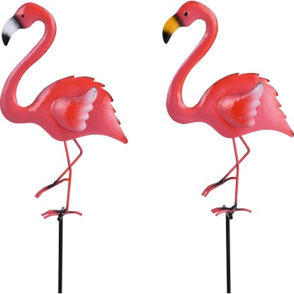 Vrtni okrasek na palici flamingo rumeno beli 95 cm