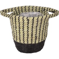 Košara za rastline iz morske trave Ø 22 cm x 25 cm natur-črna
