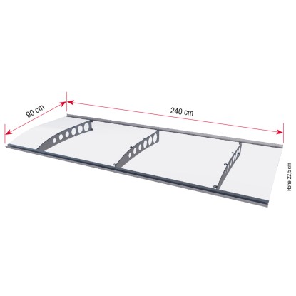 Nadstrešek za vhod PT/ET Videz nerjavnega jekla/Prozoren 22,5 x 240 x 90 cm