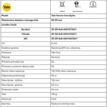 Yale Kljuka Verona WC mat črna