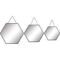 Stensko ogledalo Minimalist Zen Kovina Črno 3-delni komplet.