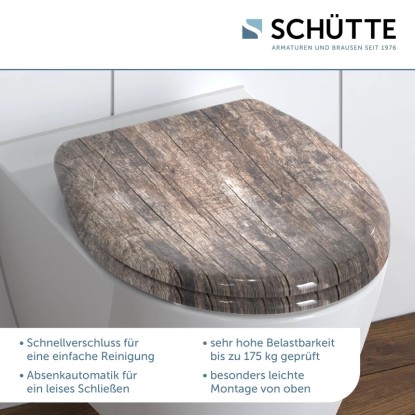 WC-deska Schütte Old Wood duroplast avtomatsko spuščanje hitro odpenjanje