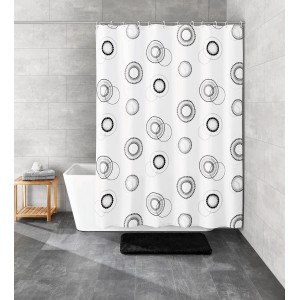 Kleine Wolke Zavesa za prhanje Luna 180 cm x 200 cm črno-bela