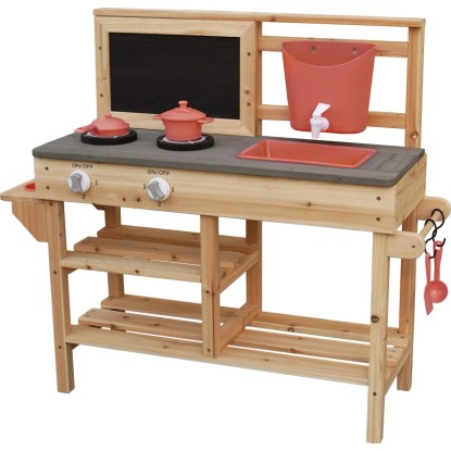 Otroška kuhinja FSC® jelka 93 cm x 82,5 cm x 32 cm rdeče-sivo-črna