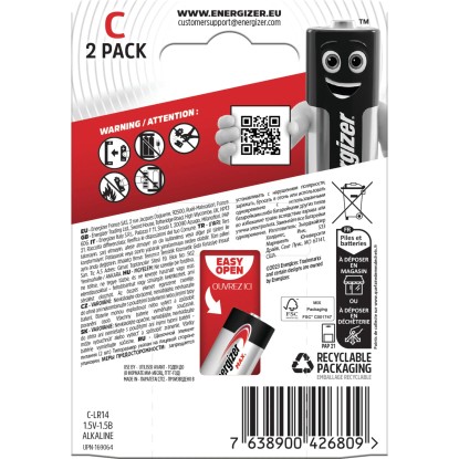 Energizer Max Alkalna baterija C Pakiranje po 2 kosa