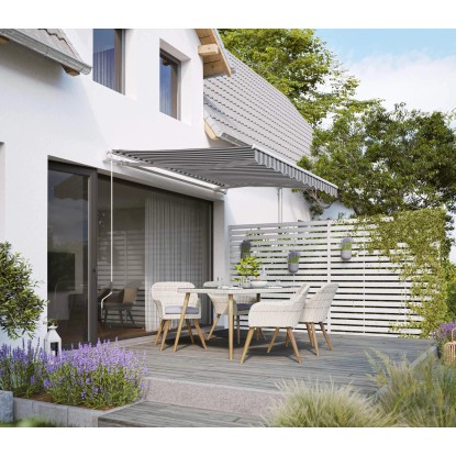 Markiza s pregibnimi rokami Aventura 300 cm × 200 cm, sivo bela črtasta