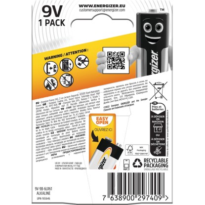 Energizer Alkalna baterija Power 9 V E-blok 1 kos