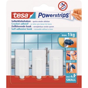 Tesa Samolepilna kljukica bela zaobljena 3 kosi 4 x Powerstrips Small
