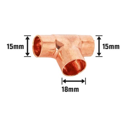 Spajkani reducirni T-kos 15 mm x Ø 18 mm x Ø 15 mm Baker