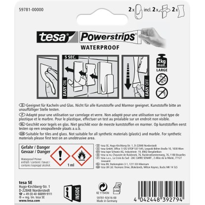 Tesa Samolepilna kljukica Waterproof Umetna masa 2 kosa 2 x Powerstrips Large