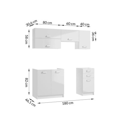 Kuhinjski set Napoli bel 180 cm bel kromirani ročaji