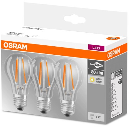 Osram sijalka LED E27 oblika žarnice 6,5 W 806 lm 3 v kompletu 6 x 6 cm (V x Ø)
