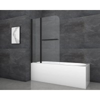Aurlane Zložljiva stena za kopalno kad Black Comfort 2 črna mat 100 cm x 140 cm