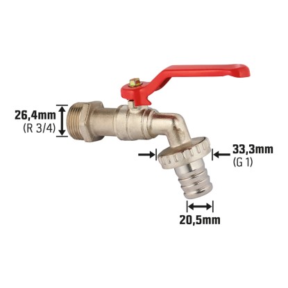Krogelni iztočni ventil z vijačnim spojem za gibko cev 26,4 mm (R 3/4)