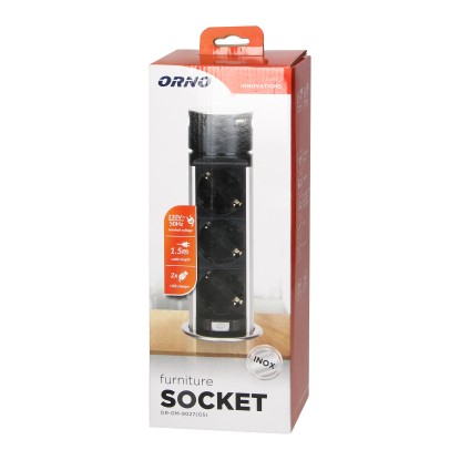 Orno Vgradna pohištvena vtičnica s polnilnikom USB in 1,5 m kablom inox