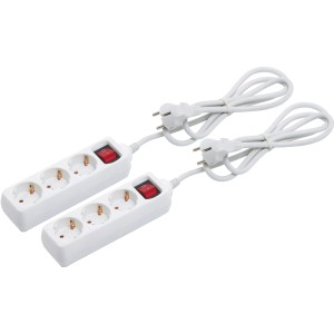 Električni razdelilnik s 3 vtičnicami in stikalom Komplet 2 kosov Bel