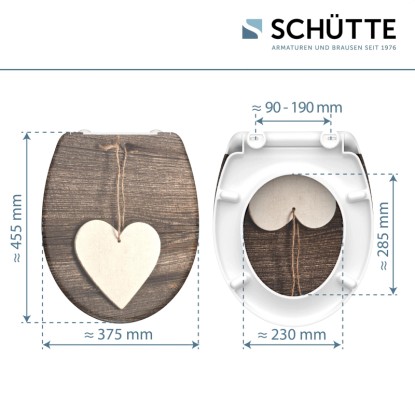 WC-deska Schütte Wood Heart duroplast avtomatsko spuščanje hitro odpenjanje
