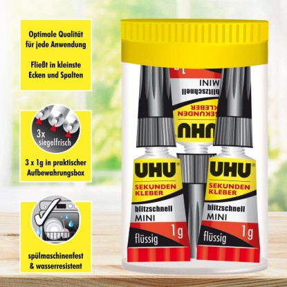 Uhu Sekundno lepilo Blitzschnell Mini 3 x 1 g