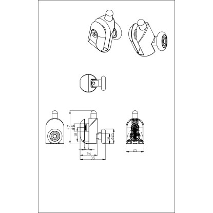 Enojno kolesce za kabine za prhanje 4 v kompletu Debelina stekla 6 mm