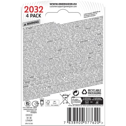 Energizer Litijeva gumbna baterija CR2032 3 V Pakiranje po 4 kose